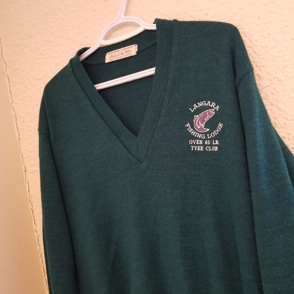 Vintage "Langara Fishing Lodge" V-Neck Sweater - Picture 2 of 5
